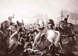 Клод Готеро. Наполеон ранен в битве при Ратисбоне (за лошадью Наполеона мамелюк Рустам)
